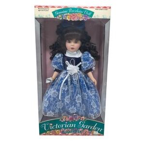 1998 Brass Key Victorian Garden Collection Brunette Blue Dress 16" Doll